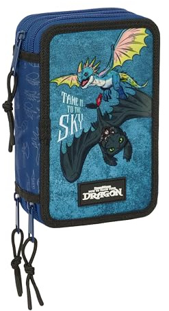 COMO ENTRAÎNEZ Votre Dragon - Trousse Scolaire avec 37 Outils Inclus, Trousse pour Enfant, idéale pour Les Enfants de 5 à 14 Ans, Confortable et Polyvalente, qualité et résistance, 12,5 x 5,5 x 19,5