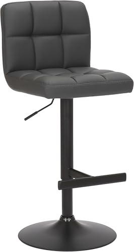 Lamboro Allegro Bar Stool in Charcoal Grey Faux Leather with Matt Black Frame – Adjustable Height, 360° Swivel