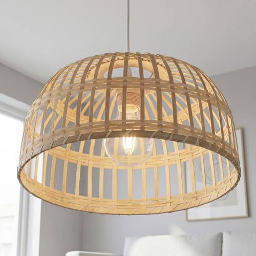 Lampenschirm Hängelampe Bambus Boho rund Ø 40 cm - Natürlicher Korb Leuchtenschirm für Pendelleuchte E27 - Moderner Leuchtenschirm