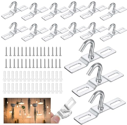 YTSMFL 15 Pcs Ceiling Light Hook, 70mm Heavy Duty Ceiling Hook Ceiling Lights Base Plate Chandelier Hook with Screws Expansion Tube Accessories for Lamps Fans Planters