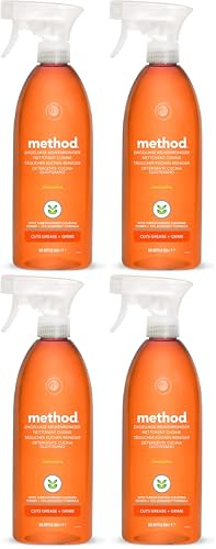 method Küchenreiniger Spray, kraftvoller Allzweckreiniger für Küche, entfernt Fett und Schmutz, frischer Clementinenduft, ideal für den täglichen Gebrauch, 1 x 828 ml (Packung mit 4)