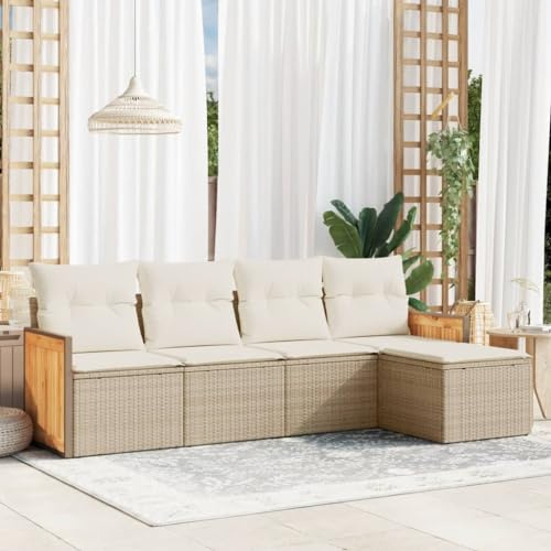 Ziaphsol 5-TLG. Garten-Sofagarnitur, Beige Poly Rattan, Modulares Outdoor-Möbelset mit Kissen, UV-beständig, Terrassen-Sitzgruppe für den Außenbereich