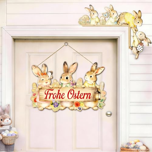 Giftota 2er Set Türschilder Ostern & Frühling Deko - Beidseitig bedruckte Türschilder mit Herzlich Willkommen & Frohe Ostern - Lustige Osterdeko Tür für Haustür, Zuhause & Garten