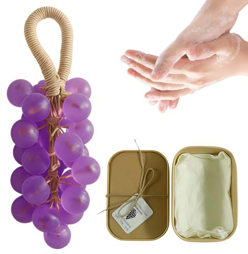 Grape Soap on a Rope, Soap Bars with Lavender Scent, Handmade Crystal Grape Soap on a Rope, Funny Bath Gifts for Women Men, Body Soaps Bar for Hand Wash, Bath, Refresh Air, Bathroom Decor
