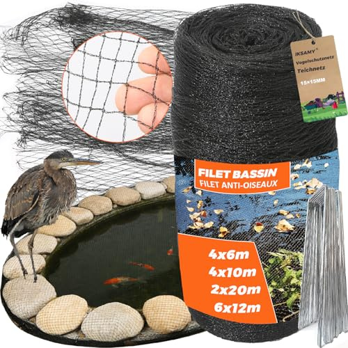 Filet Oiseaux Filet de Protection - 4 x 6 m Filet Anti-Oiseaux pour étang 20 g/m²-Noir, Filet Protection Maille Fine pour Bassin, Arbres, fruitiers