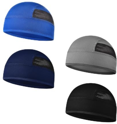 KEORHEZ Gorro fino para hombre, 4 unidades, incluye negro, gorro de bicicleta, gris, azul oscuro y azul real, transpirable, gorro de verano bajo casco de bicicleta, casco de bicicleta para ciclismo