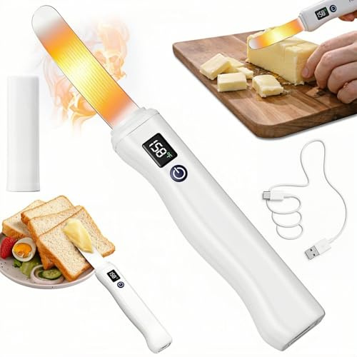 Heated Butter Knife, Electric Butter Spreader, IP68 Waterproof, Rechargeable with Smart Temp Display For Hard & Cold Butter, Cream Cheese & Jam, Perfect for Kitchen, Restaurant, Picnic & Party