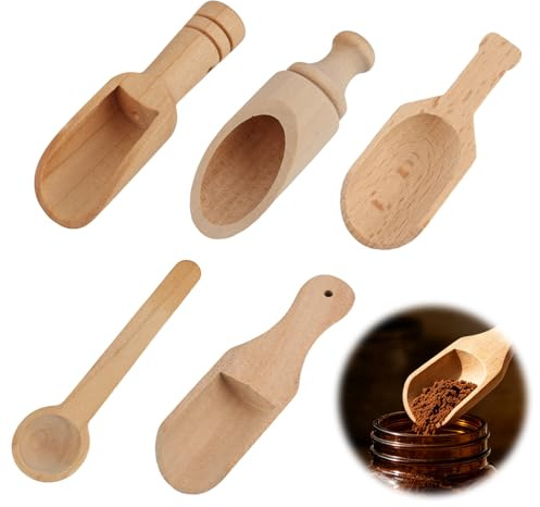 5 Pezzi Cucchiai Mini in Legno Naturale Cucchiaio Sale Spezie Tè Caffè, Utensili da Cucina Compatti per Dosaggio Preciso, Stile Rustico per Famiglia Salone Tè Ristorante Bagno