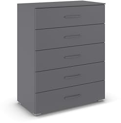 Rauch Möbel ADITIO, Kommode, Farbe Grau metallic, Breite 80 cm | Highboard im zeitlosen Stil, 5 Schubladen, Soft-Close-Funktion, für Schlafzimmer, Gästezimmer, Wohnzimmer, Garderobe, Flur