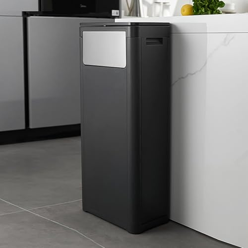 GiHaood Slim Kitchen Bin 32L Tall Waste Bin with Dual Opening Lid – Narrow Under Counter Trash Can with Press Top & Front Access for Small Kitchen, Living Room, Office