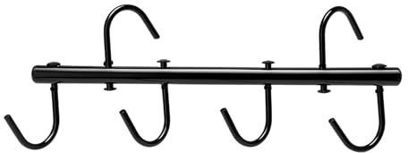 JA Horse JA6014 Mobiler Trensenhalter mit 4 drehbaren Metallhaken, Schwarz | Gartengerätehalter, 360°, Multifunktionaler Türhaken, Einhängen ohne Bohren, Schwerlast, für Stall, Garage und Garten
