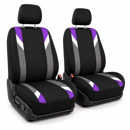 FH Group Set di coprisedili anteriori per auto con schienale basso, con poggiatesta rimovibile, misura universale, compatibile con airbag, per SUV, berlina, furgoni, viola