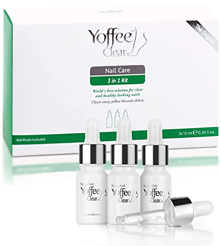 Yoffee Clear&Go Kit de Traitement Mycose Ongle Pied en 2 étapes – Solution Pour Mycose Ongles des Pieds et Bain de Pieds Concentré - Élimine les Débris de Kératine Jaune - Anti Fongique Pied - 2x100ml