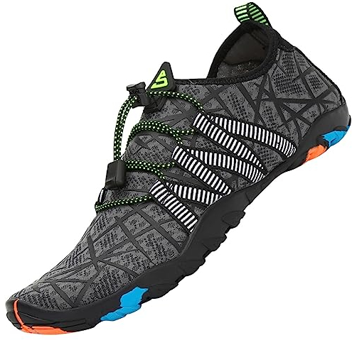 SAGUARO Badeschuhe Damen Herren Wasserschuhe Schwimmschuhe Schnelltrocken Aquaschuhe Strandschuhe Leicht Neoprenschuhe Surfschuhe rutschfeste Tauchschuhe Wassersportschuhe Stil 2:Grau Gr.42 EU