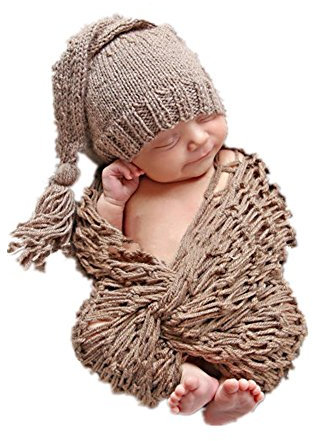 Newborn Baby Girl/Boy Crochet Knit Costume Photography Prop Hats and Outfits (Hat & Wrap Set)