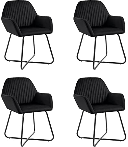 vidaXL Esszimmerstühle 4 Stk., Esszimmerstuhl mit Armlehnen, Essstuhl Küchenstuhl Stahlbeine, Stuhl Sessel Polsterstuhl Esszimmer Küche, Modern, Schwarz Samt