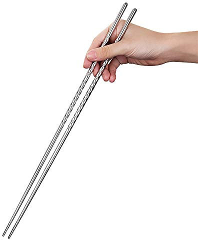 YAIKOAI 5 Pairs Extra Long Stainless Steel Chopsticks Reusable Metal Frying Chopsticks Kitchen Utensils, Dishwasher Safe, 38.7cm/15.2in