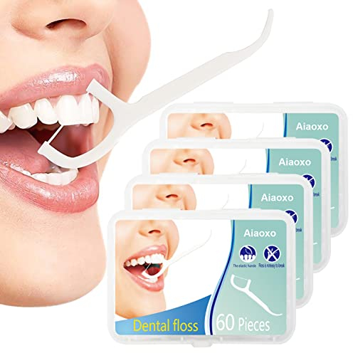 Zahnseide Sticks 4-Pack 240 Stück, Einwegzahnseide Dental Floss Zahnpflege Zahnreinigung Zahn Draht Flossers Hygienisch Zahnstocher mit Tragbar Verpackt Perfekt für Familien, Hotels und Reisen