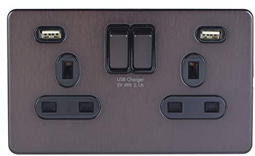 Schneider Electric, Ultimate Screwless Flat Plate (USFP) Bespoke Ultra Slim Profile with a 1.5 mm Plate Thickness, Wiring Devices Dark Bronze, GGBGU34202USBBDBP