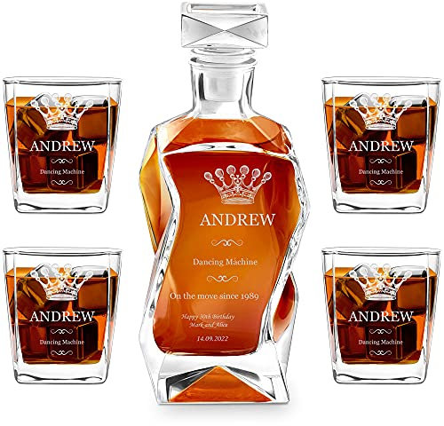 Maverton Classic Bourbon Whiskey Decanter Capitol Set of 4/6 Glasses - You can Personalise Tumblers as Gift - 700 ml Universal Carafe - Gift for Couple - Party Lion