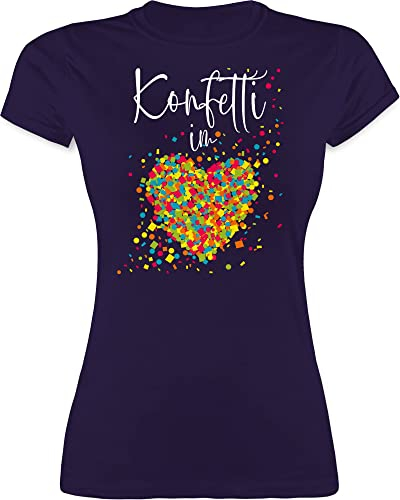 Shirt Damen - Karneval & Fasching - Konfetti im Herzen I - L - Lila - Tshirt Faschings-t-Shirt Faschings köln für Frauen Party Karnevals t- Shirts fassenacht Herz Tshirts t karnevalsshirts