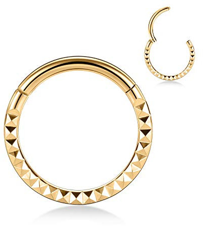 hengkaixuan 16G Septum Clicker Ring Conch Hoop Ohrring Daith Schmuck Nahtloser Clicker Ring Vordere Pyramide Chirurgischer Stahl Turm Tragus Knorpel Piercing Schmuck Hoop Ohrring Nasenring 6mm Gold