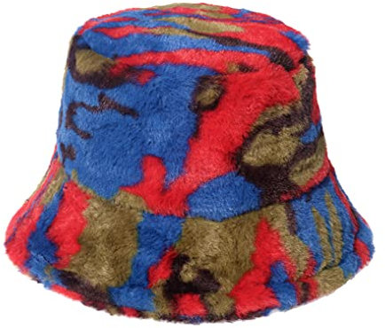 PURFANREE Damen Soft Faux Fur Bucket Hat Fluffy Winter Warmer Fisherman Cap, Mehrfarbig Rot, Einheitsgröße