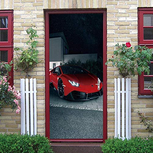 LuSeven türposter Rot Auto Lichter Nacht 40x120cm 3D-Türkunst, abnehmbare Türabziehbilder, selbstklebendes Türwandbild, Türaufkleber für Raumdekor