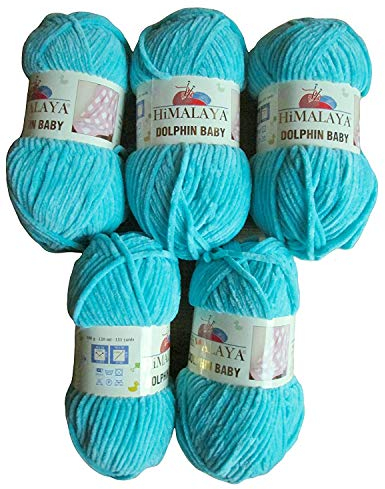 5 x 100 Gramm Himalaya Dolphin Strickwolle, Babywolle , 500 Gramm Wolle Super Bulky (türkis 80315)