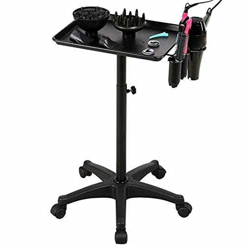 Kosmetikwagen Höhenverstellbar Friseurwagen Beauty Salon Trolley, Tragbar Gerätewagen Friseur Rollwagen Arbeitswagen Bedienungswagen für Schönheitsinstrument (Schwarz)