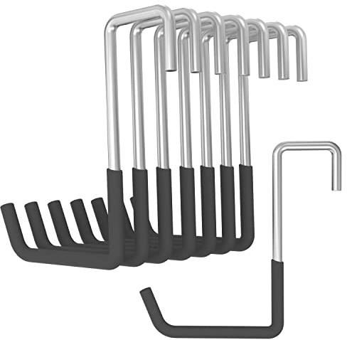 POETISKE Robuste Sparrenhaken, große S-Haken, Deckenhaken, Leiter, Fahrrad-Kleiderbügel, Garage, Aufbewahrung, Organizer, Vinylbeschichtung, Schwarz, 8 Stück