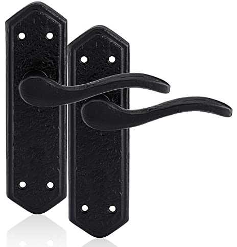 XFORT Smithy's Range London Suite Lever Latch Door Handle Black Antique, Traditional Cast Iron Door Handles, Rustic Lever Handles for Internal Wooden Doors (1 Pair)