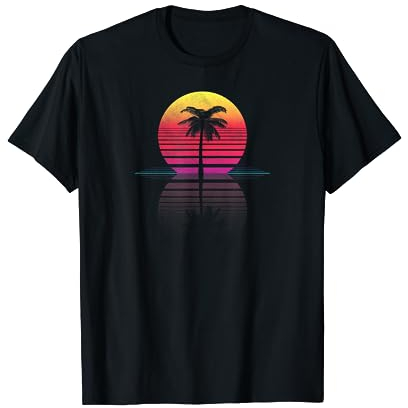 Vintage 80er 90er Retro Surf Outrun Sun Synthwave Palme T-Shirt