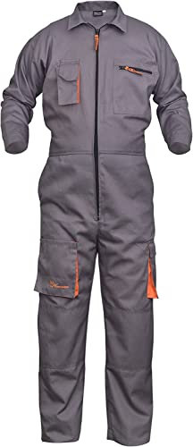 Grey Work Wear Men's Overalls Boiler Suit Coveralls Mechanics Boilersuit Protective (XL)