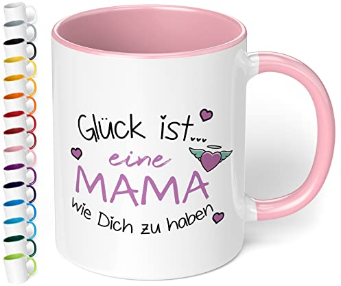 True Statements Mama Tasse Glück Ist Eine Mama Wie Dich Zu Haben - HERZ - Schönes Geschenk für Mama zum Muttertag, Weihnachten oder Geburtstag (Rosa)