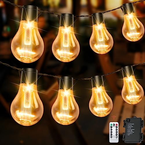 DSLebeen Outdoor Lichterkette Außen Batterie Timer 9M 12 Birnen A60 LED Fernbedienung Lichterkette mit 8 Modi IP64 Lichterketten für Innen Weihnachten Fenster Treppen Gärten Pavillons Hochzeiten