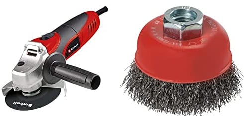 Einhell Winkelschleifer TC-AG 125 (850W, 12.000 1/min Drehzahl, 125mm Scheiben-ø, Scheibenschutz, Spindelarretierung, flacher Aluminium-Getriebekopf, ohne Trennscheibe, inkl. Stahlbürste)