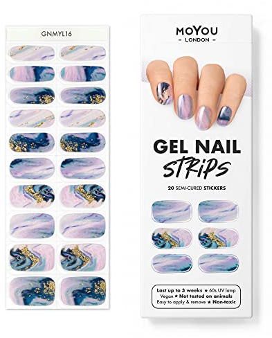 MOYOU LONDON Semi Cured Gel Nail Strips - 20 Pcs. Nail Wraps for Salon-Quality Manicure - Works with Any UV Lamp - Easy to Apply, Trim, & Remove Gel Stickers