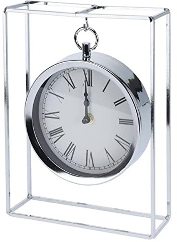 Carousel Home 25cm Stylish Silver Hanging Table Clock | Suspended Chrome Mantel Clock | Living Room Round Hanging Mantle Clock In Chrome Frame