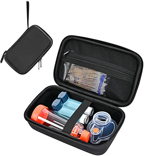 ProCase Hartschalenkoffer für Asthma Inhalator, tragbare Inhalator Spacer Reisetasche für Erwachsene Kinder, Masken Asthma Zubehör Halter, Asthma-Kits Veranstalter mit Mesh-Tasche -Schwarz