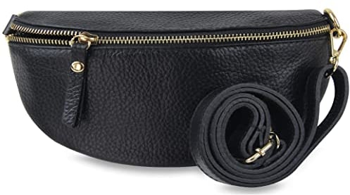 Frentree® Damen Echtleder Bauchtasche, Made in Italy, Umhängetasche Crossbody Tasche Schultertasche mit goldenem Reißverschluss, Größe MINI