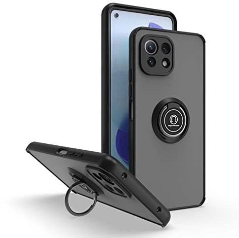 BORYA Cover per Xiaomi 11 Lite 5G NE/Xiaomi Mi 11 Lite, Ultra Sottile Antiurto TPU+PC Bumper Custodia, Morbida Smerigliato Traslucido Silicone Case con Magnetico Supporto, Nero