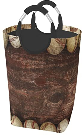 Laundry Basket Wooden Board Baseball Dirt Hard Ball Batter Pitcher Hit Batting Catcher Athletic Player Laundry Hamper Bag Organizer Bin
