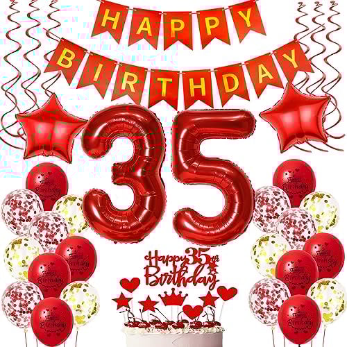 Deko 35. Geburtstag frauen Rot ,Geburtstagsdeko 35 jahre frauen Luftballons 35 Geburtstag dekoration Rot,Folienballon 35 Geburtstag deko frauen Rot Tortendeko 35 Geburtstag frau deko rot