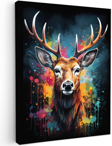 MuchoWow© Wandbilder 50x70 cm Schlafzimmer Home Deko Wohnung Bild Wohnzimmer Fotoleinwand Wand Bilder Leinwand Wall Decor Banksy - Street Pop Art - Hirsche - Graffiti - Tiere - Farben
