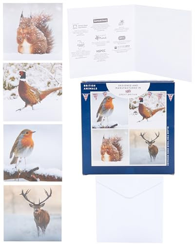 UK Greetings Weihnachtskarten, Motiv: britische Wintertiere, verschiedene Wohltätigkeitsorganisationen, in 4 Designs, 12 Stück