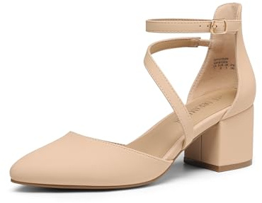 DREAM PAIRS Zapatos de Tacón Bajo Comodas Clásicos de Punta Afilada Zapatos de Salón Elegantes con Hebilla de Tobillo,Size 39,Nude-Nubuck,SDPU2354W