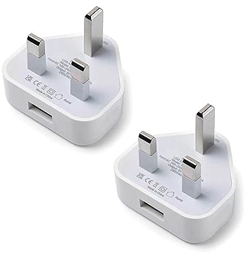 KamKorda USB Plug Charger | UK Mains Phone Charger Plug | for USB Cable UK 1Amp/1000mAh | Compatible with iPhone iPad Mini Air iPods Samsung Lenovo Sony ASUS Note 3 Nokia and more, Pack of 2 (2 Pack)