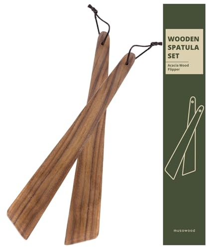 muso wood Pfannenwender Holz Kochlöffel 30.5x4cm Akazien Holz Spatula 2er Set Spatel -Kochgeschirr Küchenhelfer Küchenzubehör