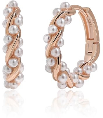Meissa Orecchini Donna Argento 925 Orecchini Perle per Sposa oro rosa Cerchietti Piccoli con Confezione Gioielli Regalo Matrimonio Anniversario Fidanzamenti Donna, Oro rosa
